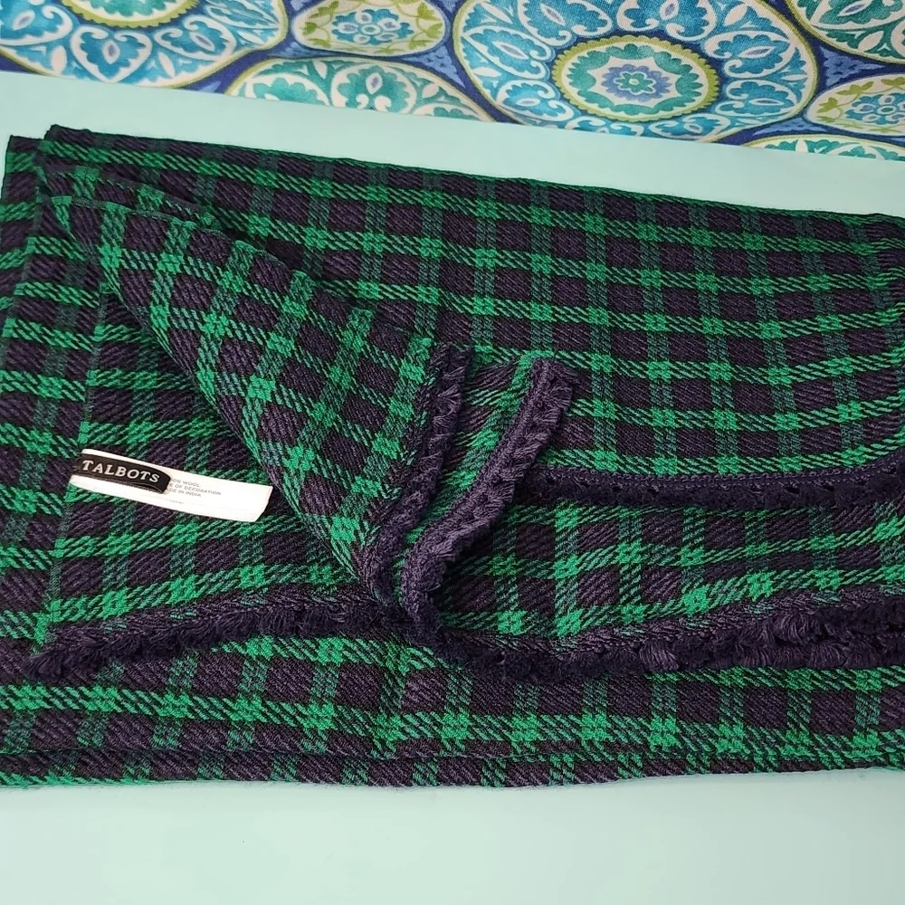 Talbots Plaid Scarf in Green and Blue